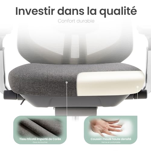 COLAMY XK Atlas Chaise de Bureau Ergonomique, Fauteuil de Direction en Mesh avec Appui-Tête Réglable, Chaise de Bureau avec Accoudoirs 4D, Base en Aluminium/Siège Coulissant, Gris Foncé – vue 6
