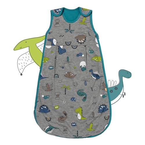 schlummersack Saco de dormir para bebé de verano, fino, modal/algodón, 1,0 tog, 1 tog, saco de dormir para bebé, verano, verano, algodón y primavera, dino, 90 cm