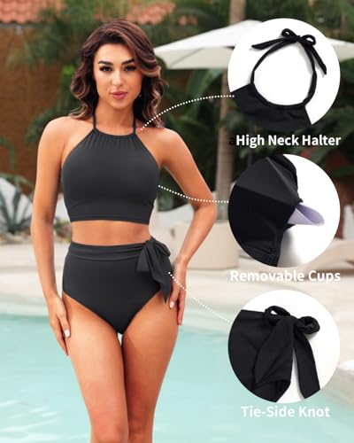 Model wearing Tempt Me Women's High Waist Bikini Set.