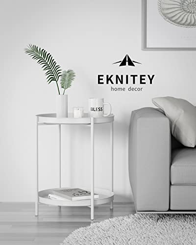 Eknitey 2 Tier End Table - Metal Side Table Waterproof Small Sofa Coffee Side Tables Bedroom Indoor Outdoor With Removable Tray For Living Room Bedroom Balcony And Office (White) #TOP3