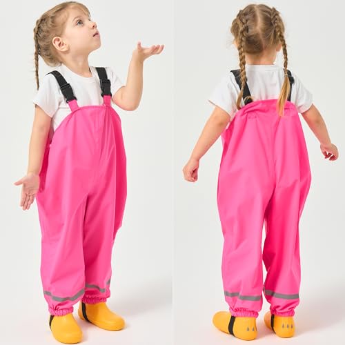 Image of Fewlby Kids Rain Bib Pants, Toddlers Waterproof Suspender Dirty Proof Rain Wear for Boys and Girls