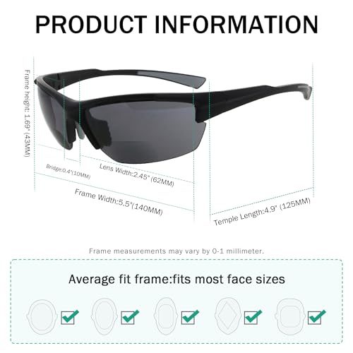 Image of Eyekepper Bifocal Sunglasses for Women Men, Rectangular Frame | Outdoor Sports Bifocal Reading Sunglass, with Readers Built in, Mens Tinted Sun Reader Bifocals, Ladies Cheater,Wrap Half Rim