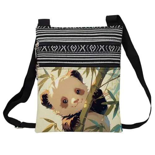 Cartoon Panda Messenger Bag Small Ethnic Pattern Printed Adjustable Strap Crossbody Zipper Bag Cartoon Panda Phone Bag Wallet Cute Shoulder Handbag for Women Friends -2