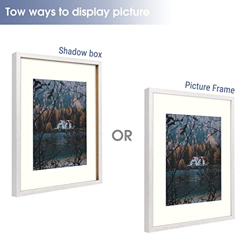 Frametory, 11X14 Picture Frame With Mat For 8X10 Photo - Country Rustic Style - High Definition Glass Wide Molding - Preinstalled Wall Mounting Hardware (Rustic White, 2 Pack) #TOP1