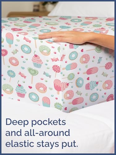 Image of Kids Full Size Sweets Bed Sheets - 4 Piece Kids Sweets Sheet Set | Sweets Themed Bedding, Ultra-Soft, Cute & Cozy, Breathable & Machine Washable, Kids Bed Set for Boys, Girls, Teens & Toddlers