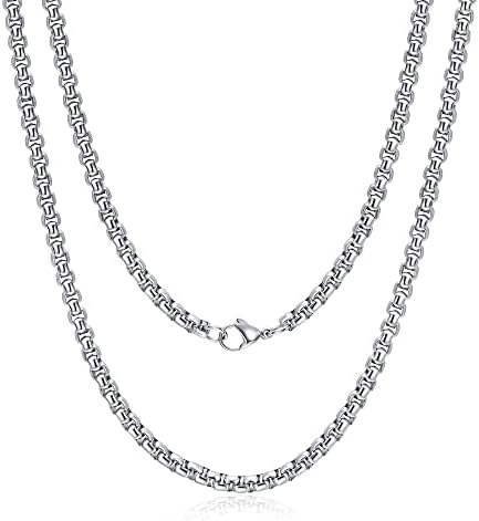 Giftall Stainless Steel Chain Necklace for Men 5MM Square Rolo Chains Round Box 