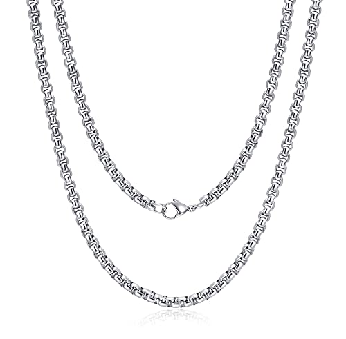 Giftall 7MM Square Rolo Chain Stainless Steel Round Box Chain Necklace Men Women 36 Inches