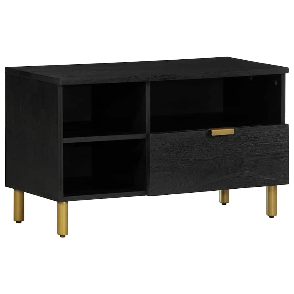 Étagère CD et DVD intégrée sur meuble TV noir pour petit espace
