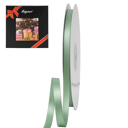 LIUYAXI Double Faced Sage Green Stain Ribbon, 1/4" X 50 Yards, Use for Gift Wrapping, Flower Bouquets, Bows Making, Wedding Decoration, Christmas