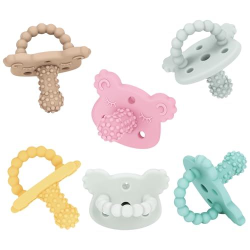 Silicone Teether Pacifier Massaging Bumps Infant Teething Relief Pacifier Food-Grade Teething Toys for Dishwasher Safe Easy to Hold Baby Pacifier Soothes Sore Gums BPA Free 6 Pack