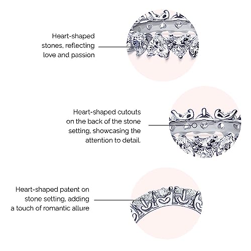 BERRICLE Sterling Silver Heart Wedding Rings Heart Shaped Cubic Zirconia CZ Anniversary Eternity Ring for Women, Rhodium Plated Size 4-104