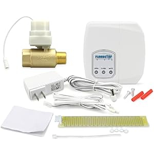 FloodStop Water Heater Leak Detector Kit with Automatic Water Shut-Off and Visual/Audible Alarms, 3/4″ NPT MIP x FIP