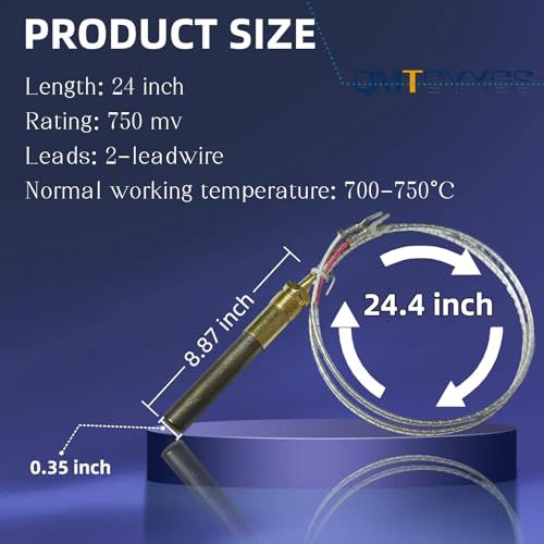 QMTCYXGS Q313A Thermopile 750mv 24 Inch for Gas Fireplace Water Heater, Compatible with Heatilator Glo Heat Stove Oven Fryer Thermoelectric Generator, Millivolt Thermocouple Replacement Part (2-Pack) - Thumbnail 2