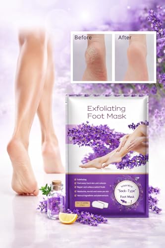 Image of Exfoliating Foot Peeling Mask Socks for Men & Women | Dead Skin Remover Foot Mask Removes Calluses & Cracked Heels | Hydrating Lavender Foot Peel Booties | for Soft Smooth Feet Care K Beauty Night Care (PACK OF 02)