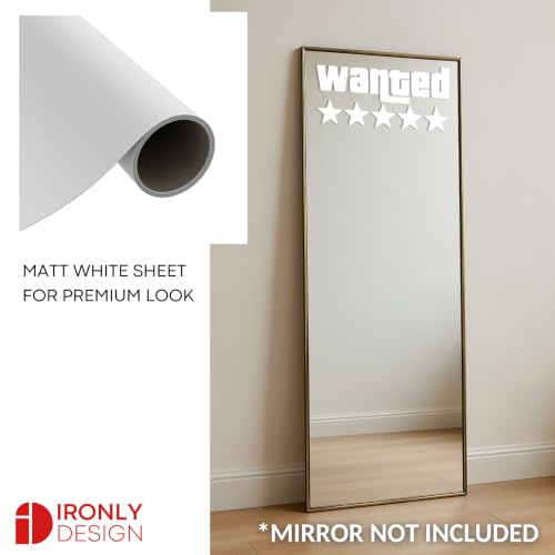 Image of Sticker for Glass & Mirrors | Minimal Vinyl Decal for Bedroom Bathroom & Cafe | Self-Adhesive Quote Aesthetic Mirror Sticker | No Mirror Included (Wanted 5 Stars, Small, Matt White)