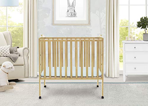 Delta Children Folding Portable Mini Baby Crib with 1.5-inch Mattress - Greenguard Gold Certified, Natural - Image 3