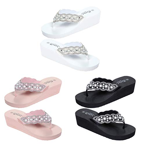 Womens Open Toe Shining Wedge Sandal Slip-On Flip Flop Beach Travel Indoor Outdoor Slipper4