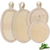 Natural Loofah Sponge Exfoliating Body Scrubber (2Pcs), Loofah Exfoliating Facial Scrubber(2Pcs), Made of Natural Luffa and Terry Cloth, Suitable for Bath Shower Loofah Sponge on Body and Face
