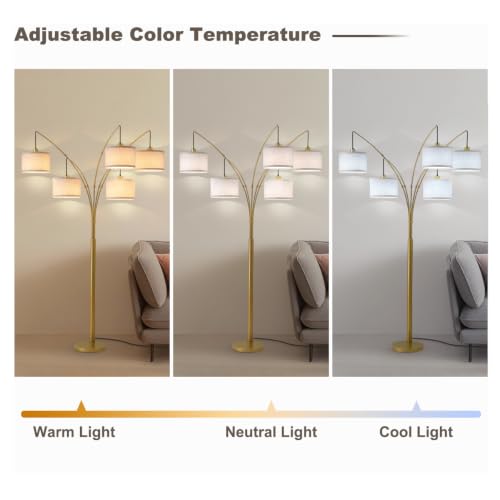 Image of Gold Floor Lamps for Living Room, 4000LM Super Bright Arc Floor Lamp with Remote Control, Large Tall Floor Lamps with Stepless Dimmable, 83 inch Mid Century Tree Floor Lamp for Bedroom, Office