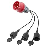 CEE Adapter Starkstrom Verteiler 400V 16A Stecker auf 3X Schuko Kupplung Verlängerungskabel IP44 – Camping Stromadapter für Caravan, Baustelle, Industrie & Außenbereich
