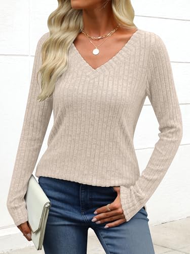 ANRABESS Womens Long Sleeve Shirts V Neck Lightweight Sweater Tops 2025 Fall Dressy Casual Work Tunic Blouse2