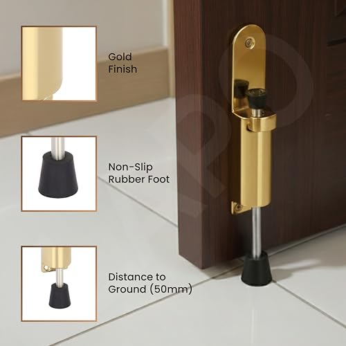 Image of LAPO Elegant Pedal Operated Extendable Door Stopper for Home, Office & Hotel Room, Adjustable Length with User-Friendly Installation, 3 Years Warranty (Gold Finish, Pack of 1)