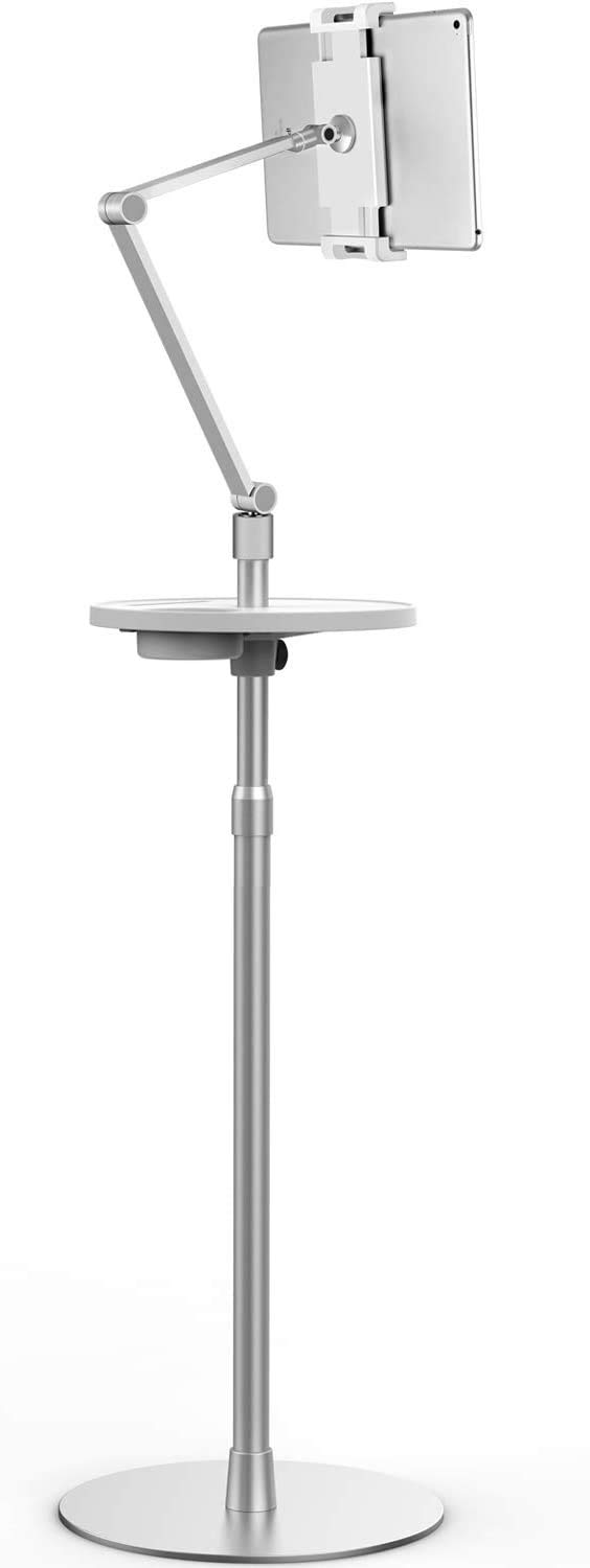 ThingyClub - Supporto per tablet da pavimento, per iPad, compatibile con smartphone da 3.5 a 6.0 pollici e tablet da 7 a 10 pollici come iPad, iPhone X, iPad Mini, iPad Air 1-2/iPad 2-4 (argento)