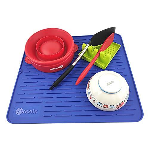 Arestle Extra Large 235 177 157 Silicone Dishes Drying Mat for Countertop Kitchen Draining Mat Sink Organizer 177 157 Blue