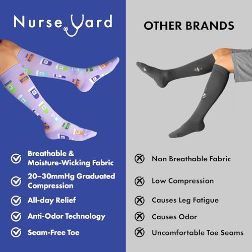 Image of Nurse Yard Compression Socks for Nurses - Women & Men - 20-30mmHg Graduated Compression, For Medical Staff, Athletes - 1 Pair