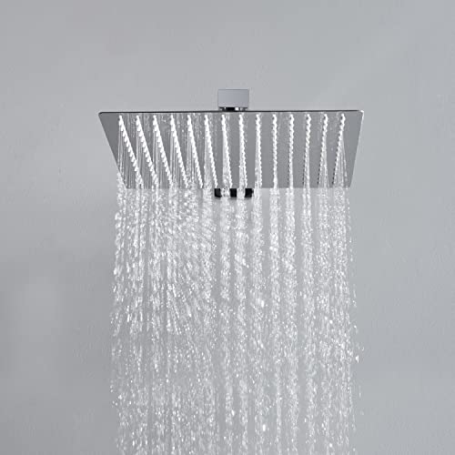 JOHO 10 Pulgadas Rociador para Ducha de Alta Presión, Cuadrado Cabezal de Ducha Lluvia de Acero Inoxidable Alcachofa Ducha con ducha boquillas antical, G1/2'', 25x25cm Cromo