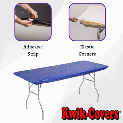 Image of Kwik-Covers 6' Rectangle Plastic Table Covers 30 inch x 72 inch, Bundle of 5 (Royal Blue)