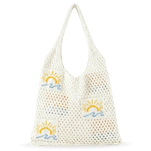 Image of PALAY Crochet Tote Bag Shoulder Bag Floral Hand Bag Hollow Out Bag Casual Tote Bag Multi-Purpose Crochet Travel Tote Bags for Women Office Use, College