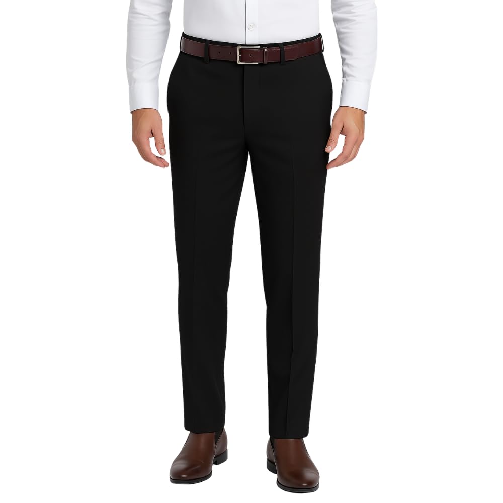 Men's Stretchable Formal Trousers | Regular Fit Mid Rise Office Wear Pants | Elasticated Waistband 2 Inch Stretch | 4 Pocket Pant