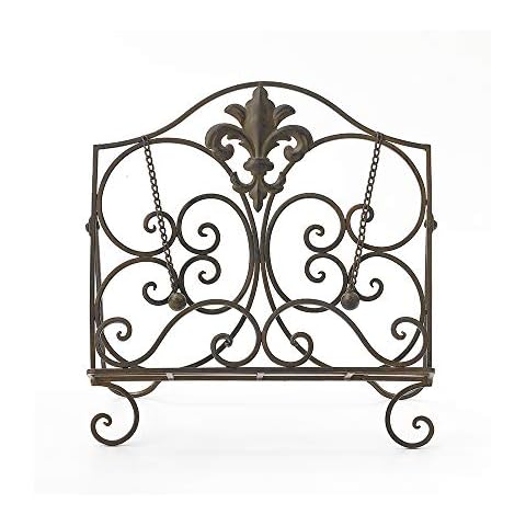 Jemeni Metal Fleur De Lis Cookbook Holder Recipe Stand for Kitchen, Antique Brown Finish…… Cover