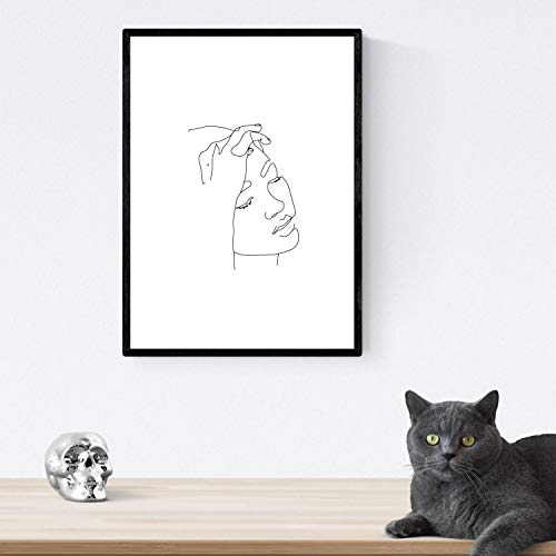 Posters de dibujos y bocetos a una linea. Lámina nordica de Rostro femenino 2. Cuadro a un solo trazo. Tamaño A4