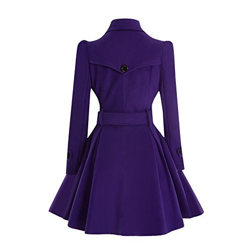 Image of ForeMode Women Swing Double Breasted Wool Pea Coat with Belt Buckle Spring Mid-Long Long Sleeve Lapel Dresses Outwear (Small, Purple)