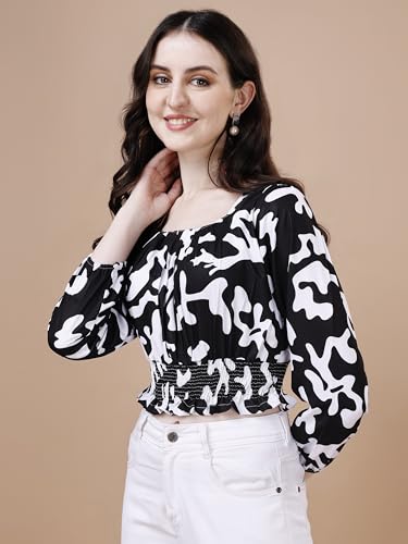 Image of Wedani Women's Casual Foral Print Puff Sleeve Regular Top