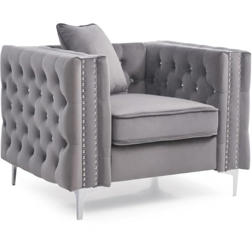 Sillón Plegable Terciopelo Gris miniatura 1