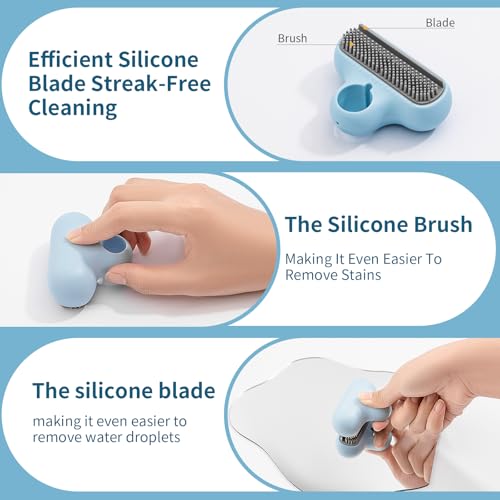 Image of Mini Silicon Shower Squeegee for Shower Mirror with Adhesive Hook, Bathroom Cleaner Tool Household Window Mirror Squeegee for Medium-Sized Glass Door or Window Cleaning, 3 inch, Multi-Color, 3 Pack
