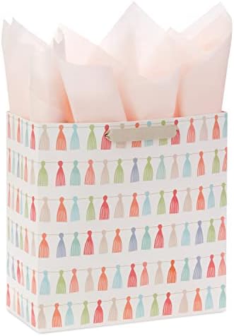 Hallmark Signature Studio 10″ Large Gift Bag with Tissue Paper (Rainbow Tassels) for Birthdays, Promotions, Graduations, Bridal Showers