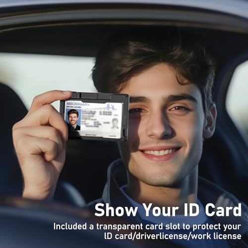 umoven Minimalist Wallet for Men, Slim Aluminum Metal Money Clip Card Holder, Pop-Up Card Case, RFID Blocking Mens Wallet with ID Window, Front Pocket Wallet for Men(Black)3