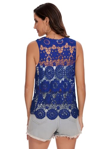 Image of Anna-Kaci Lace Front Open Sleeveless Top Cardigan Crochet Vest Cover up Summer Beachwear