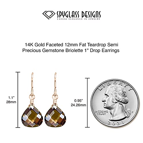 14K Yellow Gold Filled Smoky Quartz Earrings Faceted Heart Briolette Smokey Gray Brown Simple Dainty Drop Dangles #TOP4