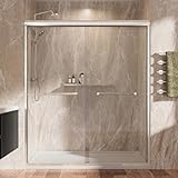 Shower Door 56-60'' W x 72'' H Semi-Frameless & Double Sliding, 1/4 inch (6mm) Thickness Clear Tempered Glass for Walk-in Shower,Brushed Nickel