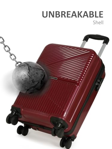 Image of Teakwood Small Size 8 Wheels Trolley Bag, Hard Cabin with Zipper Closure, Adjustable Push Button & Cross Side Strap, Number Lock System 360 Degree (Small, Maroon)