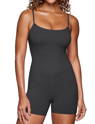 CRZ YOGA Butterluxe Cami Strap Rompers for Women - Adjustable Sleeveless One Piece Yoga Jumpsuits Bodysuit Shorts Padded