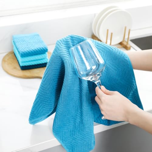 Image of 100% Cotton Kitchen Towels and Dishcloths Set, Pack of 8 Super Absorbent 16 inch x 25 inch Kitchen Towels and 13 inch x 13 inch Dish Cloths (400 GSM)