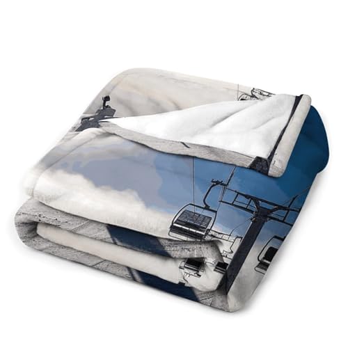 Couverture flanelle légère et chaude pour lit avec motif de ski