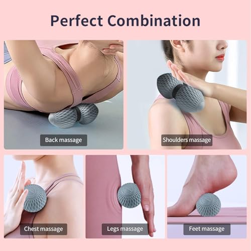 PROIRON Massage Ball 2er Set Silikon Selbstmassage, Peanut Duo Massagebälle und Lacrosse Faszienball für Faszien training, Handtrainer Handgriff Ring Besseren Griffkraft(Grau)