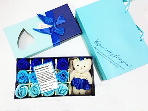 Mother's Day Gift Artificial Handmade Rose Bouquet Soap Flower Luxury Gift Box, Plant Essential Oil Floral Scented Bath Soap Rose Flower Petals For Her Women Teens Girls Mom Birthday(Blue-12Pcs) #TOP1